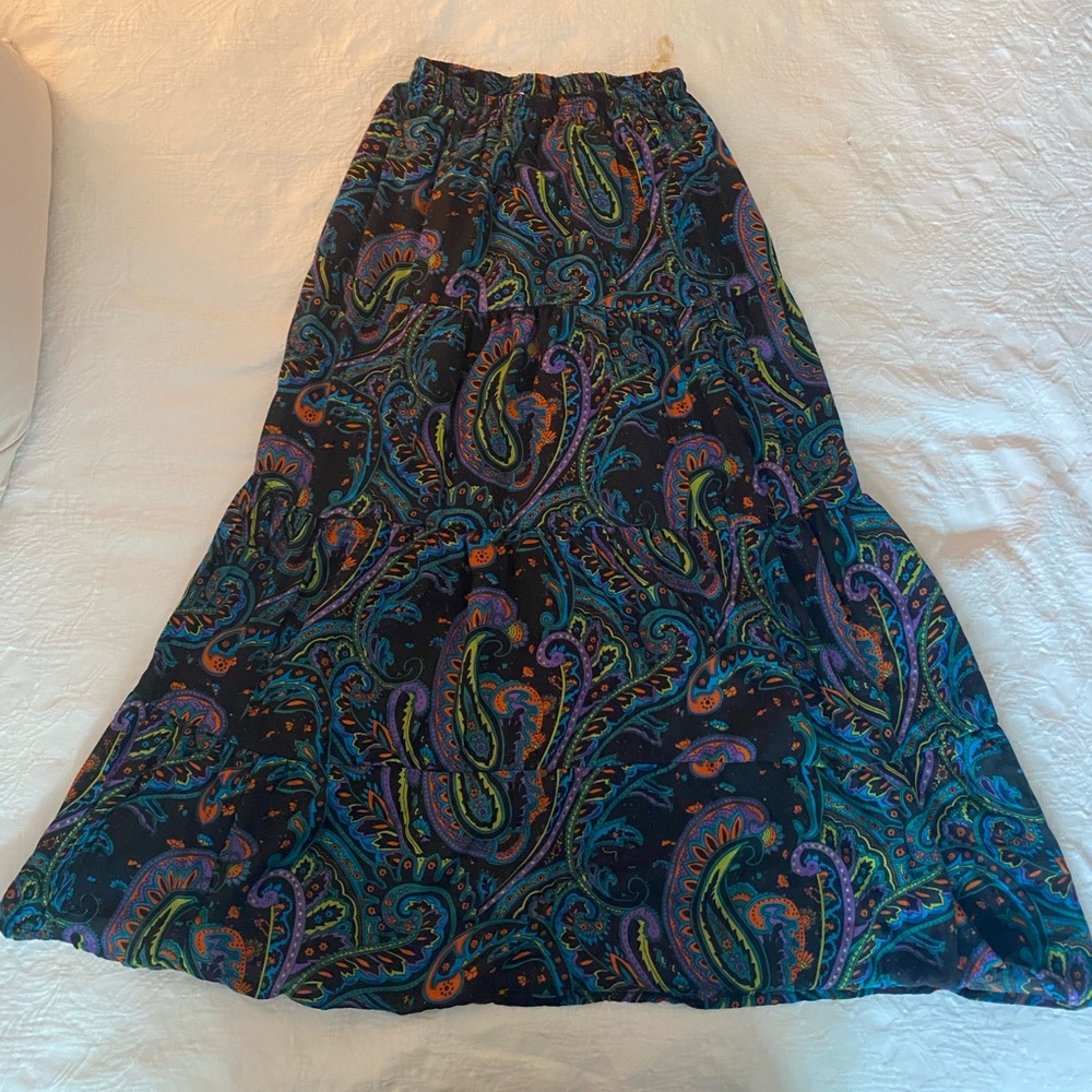 Bobbie Brooks A-line Tiered Maxi Skirt Blue Green